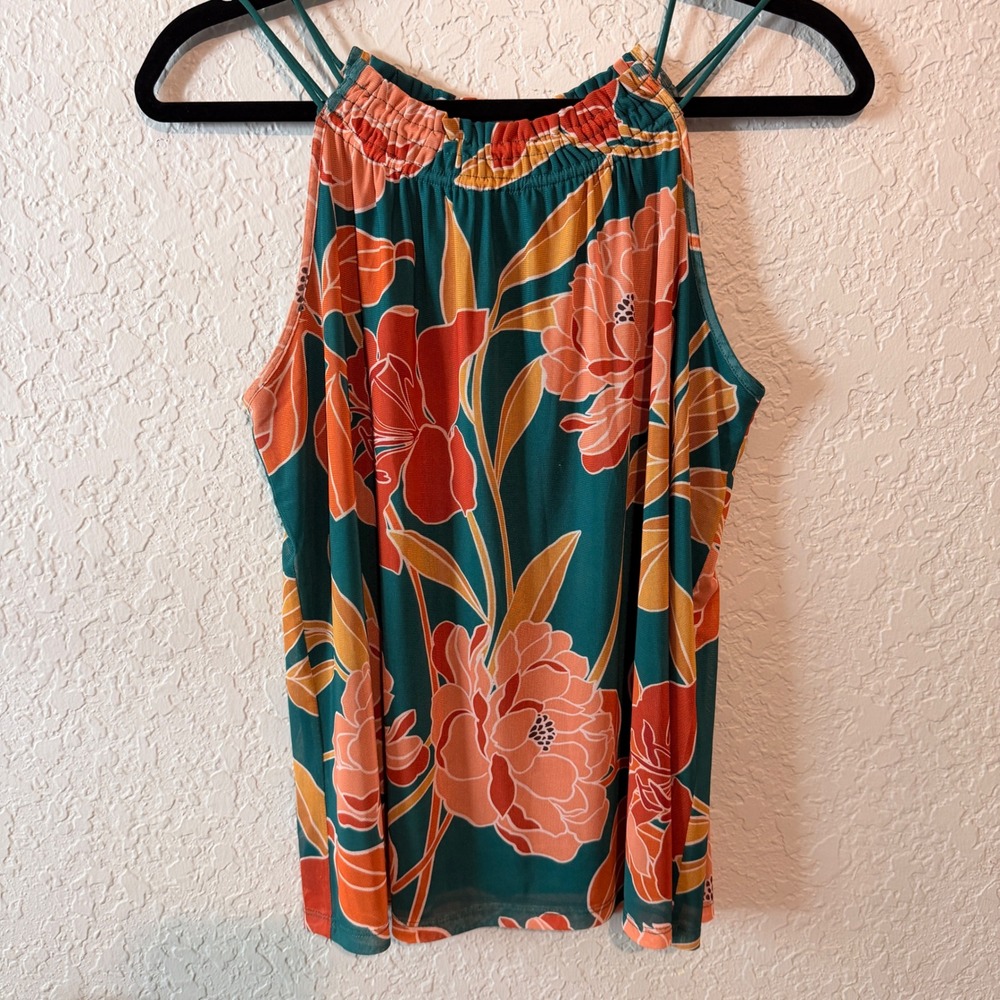 Les Serein Floral Halter Mesh Top Size M Tropical Boho Summer Tank